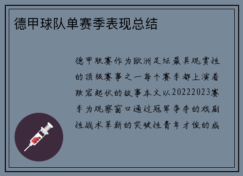 德甲球队单赛季表现总结
