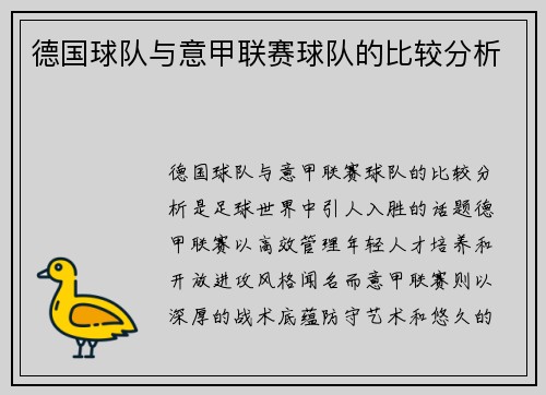 德国球队与意甲联赛球队的比较分析